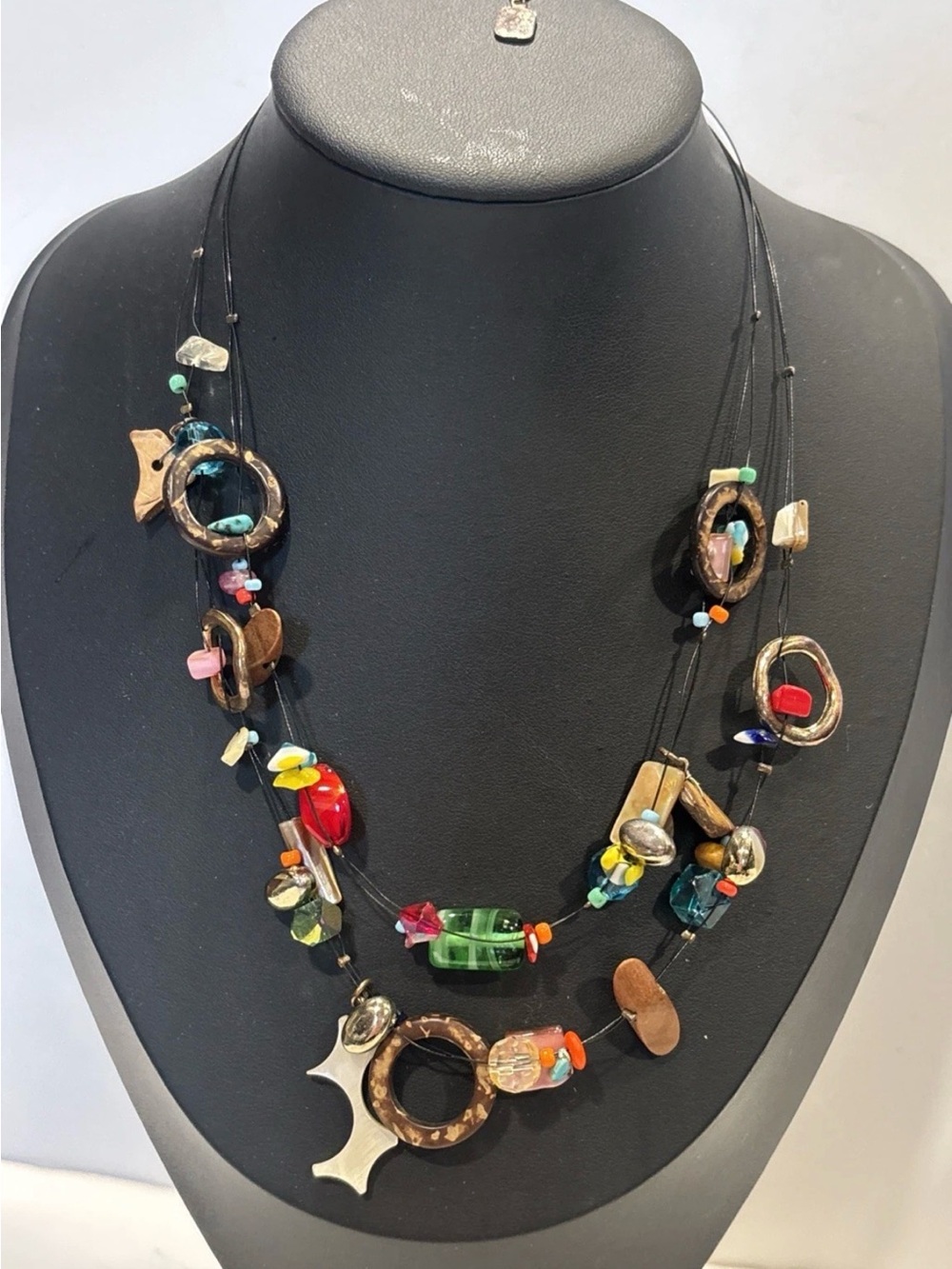 You & I Boho Multi-Strand Necklace 19”‎ Vintage Eclectic Mixed Media Beads